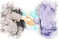 Abstract hands business concept and handshake concept on watercolor painting background.