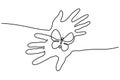 Abstract hands hold butterfly Continuous one line