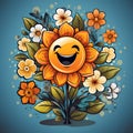 Abstract happy cartoon cute smiling decorative flower