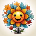 Abstract happy cartoon cute smiling decorative flower