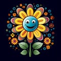 Abstract happy cartoon cute smiling decorative flower