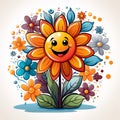 Abstract happy cartoon cute smiling decorative flower