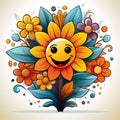 Abstract happy cartoon cute smiling decorative flower