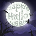 Happy halloween card with full moon, bats, trees Royalty Free Stock Photo