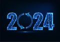 Abstract 2024 New Year web banner template with reload symbol. Futuristic dark blue background