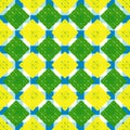 Abstract hard geometric seamless pattern in blue, yellow and green colors