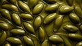 Abstract Hard Surface Modeling With Olive Seeds In Dark Green Liquid