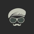 abstract hat commando face man thick mustache logo icon