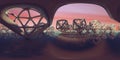 Abstract HDRI environment map, spherical panorama background, light source rendering with icosahedron objects and colorful sky 3d Royalty Free Stock Photo