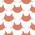 Abstract head of cats. Brown silhouettes on white background. Seamless pattern.