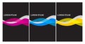 Abstract header blue pink yellow wave on black background. Template set. Vector Royalty Free Stock Photo