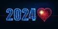 Abstract 2024 health care, medicine industry concept banner with red heart and heartbeat on blue