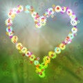 Abstract heart flowers gears postcard, colorful background Royalty Free Stock Photo