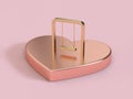 Abstract heart metallic pink,rose gold and swing on top 3d rendering,love valentine concept 3d render pink background