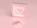 Abstract heart neon light and button love valentine concept 3d render