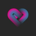 Abstract heart shape logo, linear creative design emblem print from overlapping parallel thin lines pink blue gradient