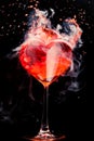 Abstract heart shaped red cocktail with splash and ice vapor Royalty Free Stock Photo