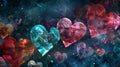 Abstract Heart Shapes on a Cosmic Background, Generative AI Royalty Free Stock Photo