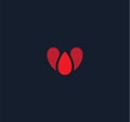Abstract heart style vector logo concept. Red blood drop isolated icon on black background. Blood transfusion silhouette Royalty Free Stock Photo