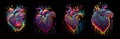 Heart symbol with multicolored liquid paints. AI generative