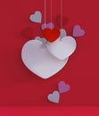 Abstract hearts decorated on red background