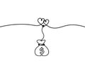 Abstract hearts with dollar as continuous line drawing on white