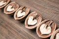 Abstract hearts on wooden background
