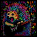 Abstract hedgehog playing guitar. Generative Ai