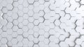Abstract hexagon geometry background, white hexagonal pattern randomly waving, animation 3D rendering Royalty Free Stock Photo