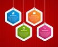 Abstract hexagon infographics template on a red background.