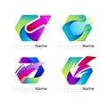 Abstract Hexagon logo and technology icons, arrow, thunder