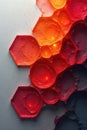 Abstract hexagonal cellular structure with glowing inner cores and gradient color shift. Generative AI Royalty Free Stock Photo
