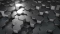 An abstract hexagonal geometric metallic surface cyclically moves in virtual space