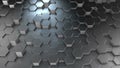 An abstract hexagonal geometric metallic surface cyclically moves in virtual space