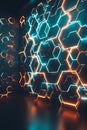 Abstract Hexagonal Grid, Glowing Blue and Orange Tech Pattern, Digital Network, Portrait Images Generative AI Royalty Free Stock Photo
