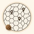 Abstract Hexagonal Grid Map with Location Pins and Yarn Ball Royalty Free Stock Photo