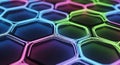 Abstract Hexagonal Grid with Neon Glowing Lines and Dark Background Royalty Free Stock Photo