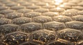 Abstract Hexagonal Grid Pattern Background with Golden Lights and Reflections Royalty Free Stock Photo