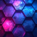 Abstract Hexagonal Grid with Vibrant Neon Pink and Blue Lighting background geometric Royalty Free Stock Photo