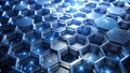 Abstract hexagonal metallic structure interconnected blue nodes representing a complex network of systems. Generative AI Royalty Free Stock Photo