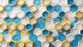 Abstract hexagonal pattern with blue, white, and gold accents a modern geometric design for backgrounds and textures. Generative Royalty Free Stock Photo