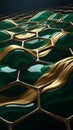Abstract hexagonal pattern with flowing liquid gold and emerald green waves creating a and organic texture Royalty Free Stock Photo