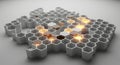 Abstract hexagonal pattern with glowing elements on a light gray surface in HD quality Royalty Free Stock Photo