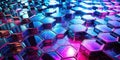 Abstract hexagonal prism array with vivid neon hues and reflective surfaces. Generative AI Royalty Free Stock Photo