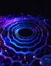 Abstract Hexagonal Structure Glowing With Blue And Purple Light Particles In The Dark Royalty Free Stock Photo