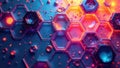 Abstract hexagonal structure with glowing neon lights and metallic components. Generative AI Royalty Free Stock Photo
