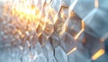Abstract Hexagonal Surface with Glowing Orange Light and Bokeh geometric pattern Royalty Free Stock Photo