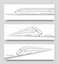 Abstract high speed train in motion. Set of modern train silhouettes, outlines, contours isolated on white background. Royalty Free Stock Photo