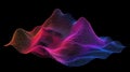 Futuristic Digital Sound Wave Surface Mesh. Vibrant Neon Gradient 3D Data Visualization Grid on Black Background Royalty Free Stock Photo