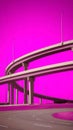 Abstract Highway Overpass Against Vibrant Pink Sky Modern Infrastructure Design Royalty Free Stock Photo